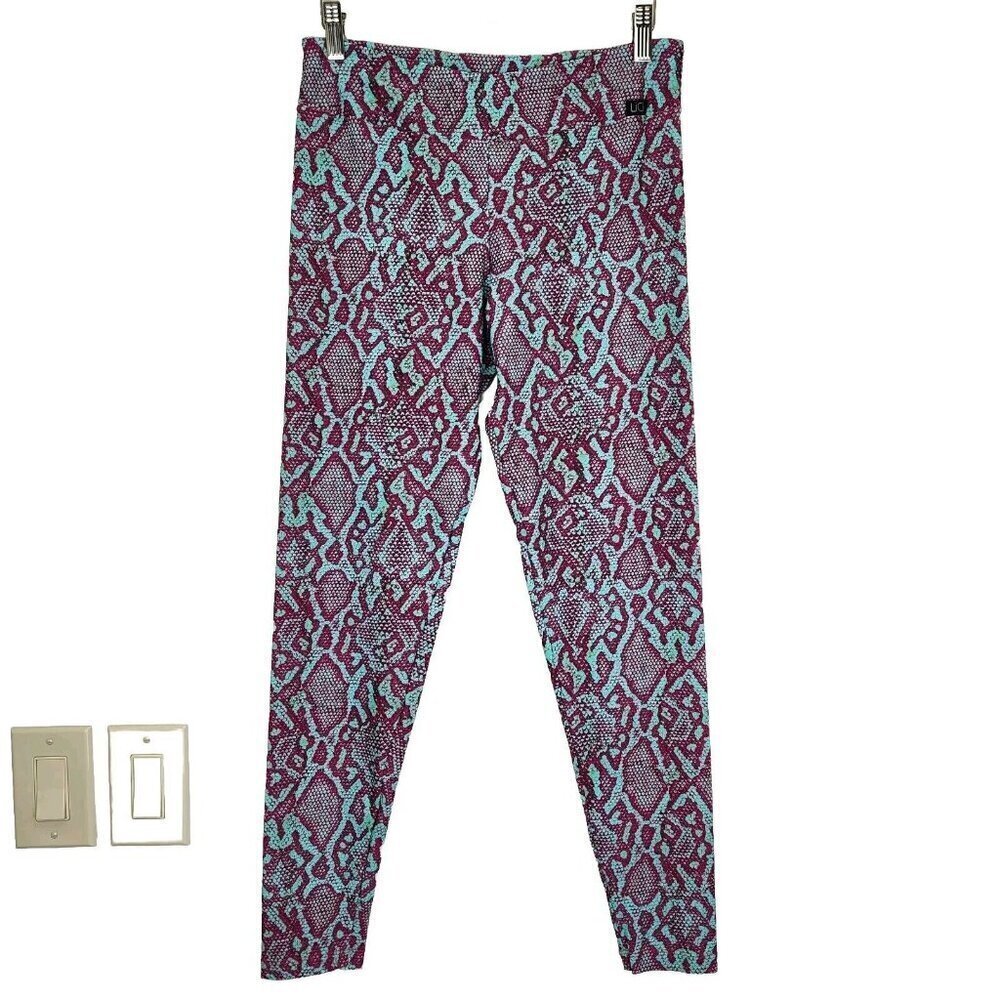 LiCi Fit‎ Snake Print Viper Leggings XXL 16-18 US Pink Blue High Rise Animal